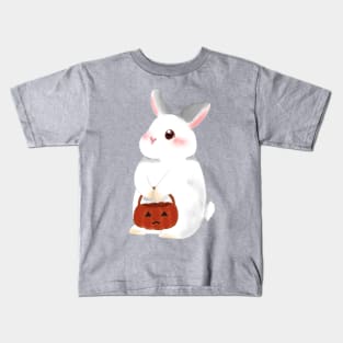 White Rabbit ready to Treat or Trick _ Bunniesmee Halloween Design Kids T-Shirt